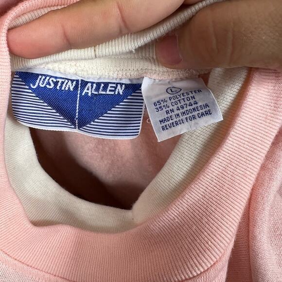 Vintage Grannycore pink fleece lined sweater w/ fake collar & tapestry blocking - Picture 3 of 11